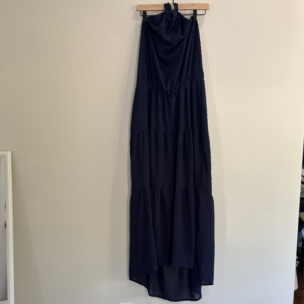 Elegant Navy Blue Women's Halter Top Dress